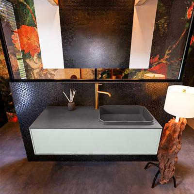 Badkamermeubelset Mondiaz Erin 120 cm met 1 Lade met RIDGE Wastafel Rechts Dark grey met 1 kraangat Greeploos Mat Greey