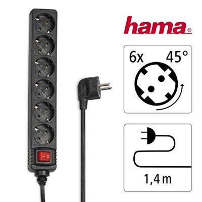 Hama Stekkerdoos 6-voudig met schakelaar, 1.4m Kabel Zwart - thumbnail