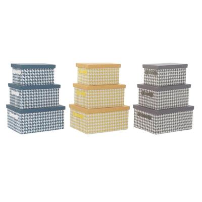 Set van opstapelbare opbergboxen DKD Home Decor Grijs Blauw Geel 40 x 30 x 20 cm