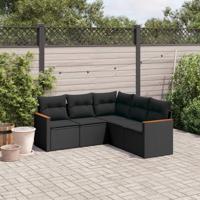 6-delige Loungeset met kussens poly rattan zwart - thumbnail