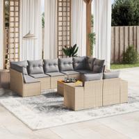 10-delige Loungeset met kussens poly rattan beige - thumbnail