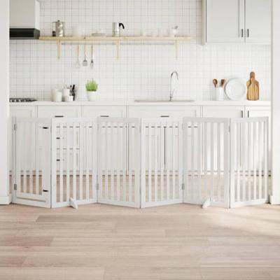 Hondenhek inklapbaar met deur 6 panelen 300 cm populierhout wit