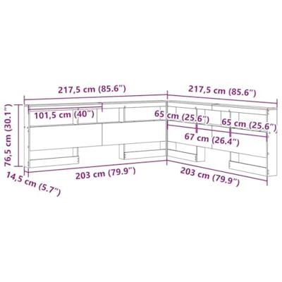 Opberghoofdbord met plank Betongrijs 200 cm Bewerkt hout