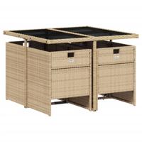 5-delige Tuinset met kussens poly rattan beige - thumbnail