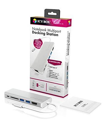 ICY BOX IB-DK4034-CPD Bedraad USB 3.2 Gen 1 (3.1 Gen 1) Type-C Zilver, Wit