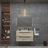 Badkamermeubelset Gliss Design Hera Mat Zwart 100cm 2 Laden Licht Grijs Eiken (Keuze Wastafel) - thumbnail