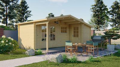 Blokhut Wolfgang 530x300 cm + luifel 150cm - Red class wood geïmpregneerd- Zadeldak- Geïmpregneerd vurenhout- Tuindeco