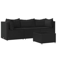 4-delige Loungeset met kussens poly rattan zwart - thumbnail