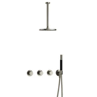 Hotbath Cobber - CB7067 - Inbouw Regendoucheset - Geborsteld Nikkel - 2 Stopkranen - Thermostatisch - Plafondbuis 30 cm - Hoofddouche 200 mm - Staafhanddouche - Waterbesparend