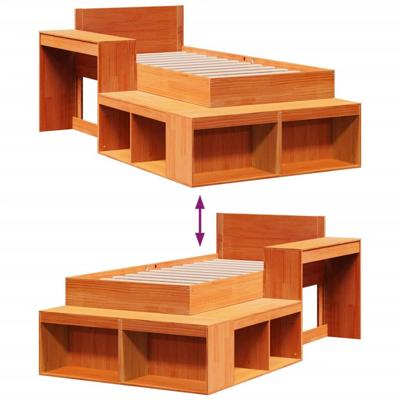 Bedframe zonder matras massief grenenhout wasbruin 75x190 cm