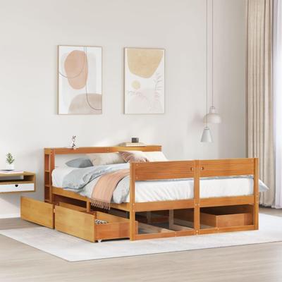 Bedframe zonder matras massief grenenhout wasbruin 120x200 cm - thumbnail