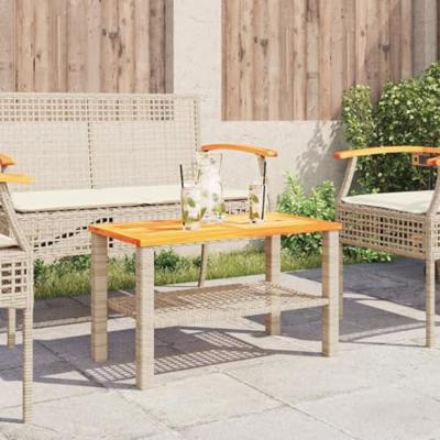 Tuintafel 70x38x42 cm poly rattan en acaciahout beige - thumbnail