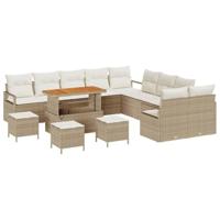 Tuinbankenset met kussen 14 pcs Beige poly rattan - thumbnail