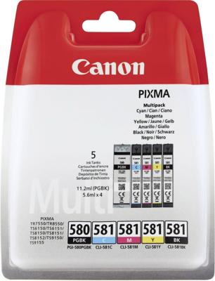 Inktcartridge Canon PGI-580 + CLI-581 2x zwart + 3 kleuren