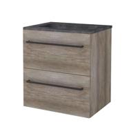 Badmeubelset BWS Salt 60x46cm Met Grepen 2 Lades Met Wastafel Hardsteen Scotch Oak - thumbnail