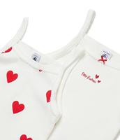 Set van 2 katoenen hartjeshemden voor kleine meisjes - PETIT BATEAU witte hartjes - thumbnail