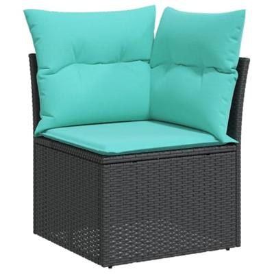 10-delige Loungeset met kussens poly rattan zwart
