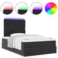 Ottoman bed met matras en LED's 120x190 cm stof zwart - thumbnail