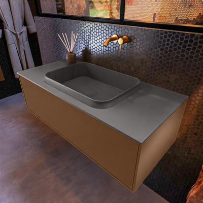 Badkamermeubelset Mondiaz Erin 100 cm met 1 Lade met RIDGE Wastafel Midden Dark grey Zonder Kraangaten Greeploos Mat Rust