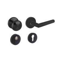 Intersteel voordeurset knop/kruk - SKG*** met kerntrekbeveiliging - Rond - mat zwart - thumbnail