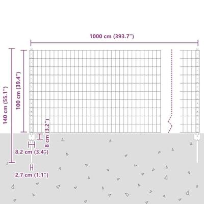 VidaXL Hek met paal grijs 1 x 10 m staal en pvc