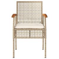 Tuinstoelen 4 st met kussens poly rattan en acaciahout beige - thumbnail