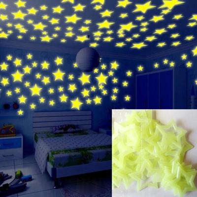 100ST kinderen slaapkamer gloed muur stickers sterren (geel)