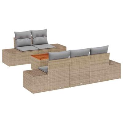 Tuinbankenset met opslag 6 pcs Beige en Licht Grijs poly rattan