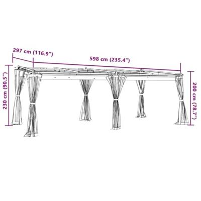 Prieel met zijwanden van gaas 6x3 m staal taupe
