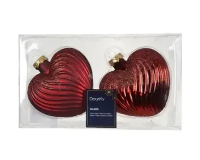 Hart glas L10b4h9,5 cm ossenbloed 2 st Decoris - Decoris Hart glas L10b4h9,5 cm ossenbloed 2 st Decoris - Decoris
