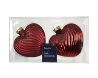 Hart glas L10b4h9,5 cm ossenbloed 2 st Decoris - Decoris - thumbnail