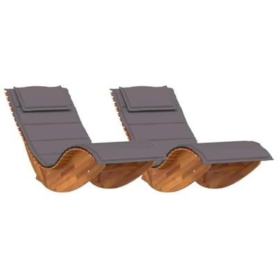 Ligstoel met kussen 2-persoon 2 pcs Bruin Massief Acaciahout