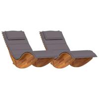 Ligstoel met kussen 2-persoon 2 pcs Bruin Massief Acaciahout - thumbnail