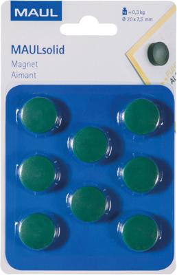 MAUL magneet Solid, 20 mm, trekkracht 300 gr, blister van 8 stuks, groen