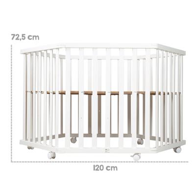 Zeshoekige box - ROBA - FOX & BUNNY - Vanaf de geboorte tot 15 kg - Verstelbaar - Wielen - Wit gelakt