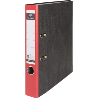 Pergamy ordner, voor ft A4, uit karton, rug van 5 cm, gewolkt rood