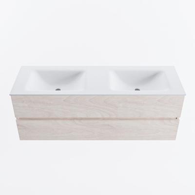 MONDIAZ VICA 140cm badmeubel onderkast Underlayment 2 lades. Wastafel CLOUD dubbel 2 kraangaten, kleur Talc.