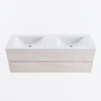 MONDIAZ VICA 140cm badmeubel onderkast Underlayment 2 lades. Wastafel CLOUD dubbel 2 kraangaten, kleur Talc. - thumbnail