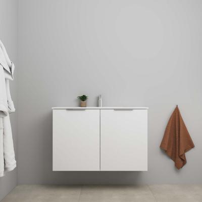 On-Line Onderkast - 100 cm - Bouwpakket - 2 Deuren met Greep - Porseleinen Wastafel - 1 Kraangat - Hoogglans Wit
