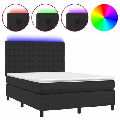 Boxspring met matras en LED kunstleer zwart 140x200 cm