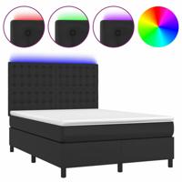 Boxspring met matras en LED kunstleer zwart 140x200 cm - thumbnail