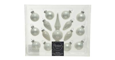 Decoris kerstballen piek glas 15st winterwit