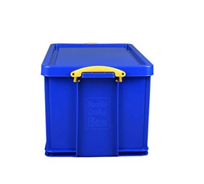 Really Useful Box opbergdoos 84 liter, donkerblauw met gele handvaten