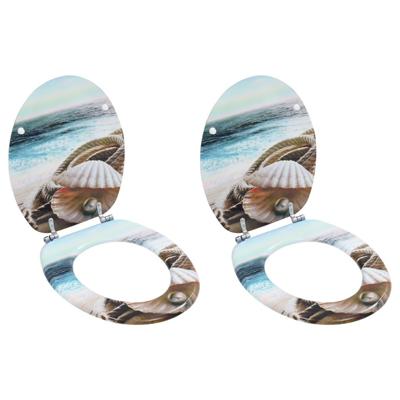 Toiletbrillen 2 st met deksels schelpontwerp MDF