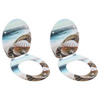 Toiletbrillen 2 st met deksels schelpontwerp MDF - thumbnail