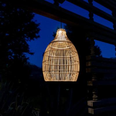 Hanglamp op zonne-energie - LUMISKY - HOLIDAY - H42 cm - Natuurlijk bohemien geweven mandenwerkstijl - Warm witte LED