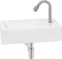 Saqu fonteinset met chromen kraan rechts glanzend wit keramiek - thumbnail