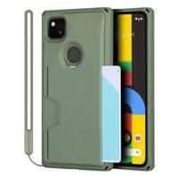 Voor Google Pixel 4a Armor Shockproof TPU + PC Hard Case met Card Slot Holder Funtion (Groen) - thumbnail