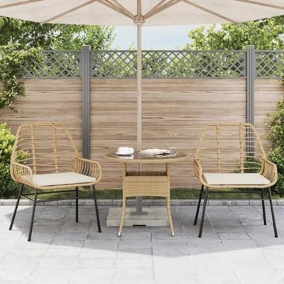 Tuinstoelen 2 st met kussens poly rattan bruin - thumbnail
