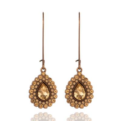 Deja Jewels Etnische Goudkleurige Oorbellen met Bruin/Champagnekleurige Hanger